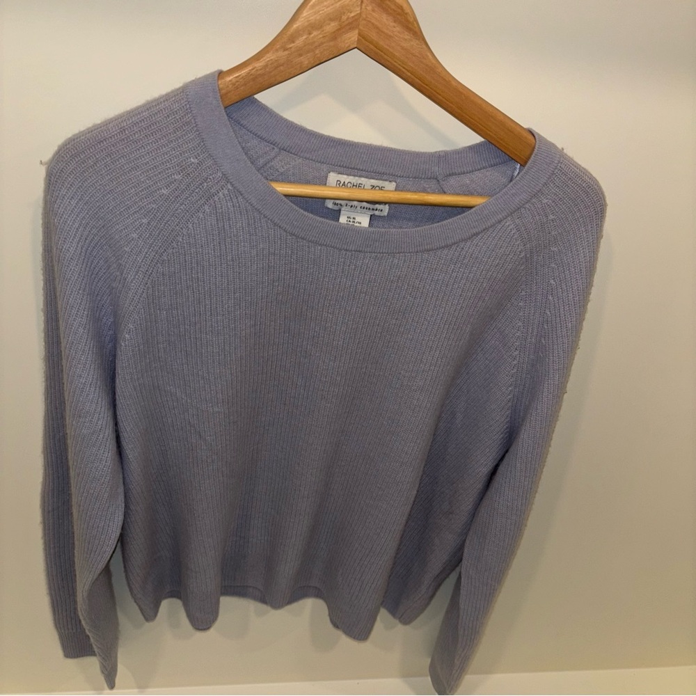 Rachel Zoe Light Blue 100% 2-Ply Cashmere Ribbed Boxy Relaxed Sweater XL NWOT